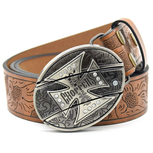 Belt Buckle Knife-Large Cross Knife Buckle Embossed Brown