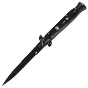 8.75 Inch Italian Stiletto Switchblade Knife – Black Pearl Handle