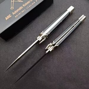 AKC Leverletto Brass Guard Black Horn Side-Opening Knife