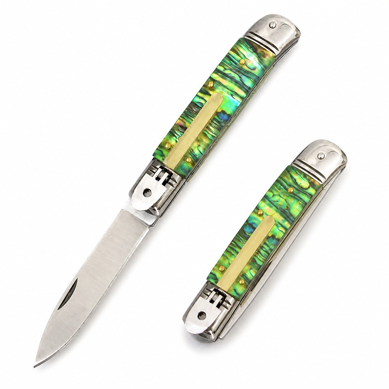 6d23b254-a89a-487f-aaab-ec68811568ce.jpeg AKC 8-Inch Abalone-Handle Lever Side-Opening Knife