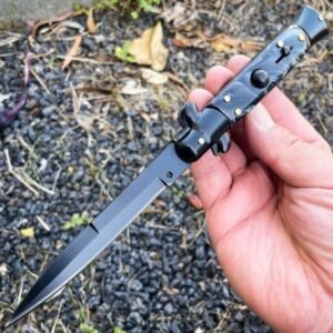 8.75 Inch Italian Stiletto Switchblade Knife – Black Pearl Handle