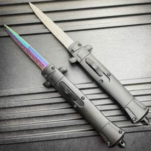 9 Inch Italian Stiletto OTF Automatic Knife – Damascus Etch