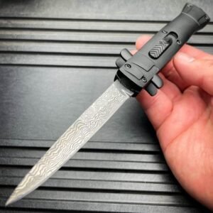 9 Inch Italian Stiletto OTF Automatic Knife – Damascus Etch