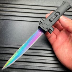 9 Inch Italian Stiletto OTF Automatic Knife – Damascus Etch