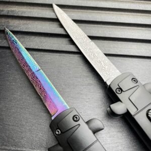 9 Inch Italian Stiletto OTF Automatic Knife – Damascus Etch