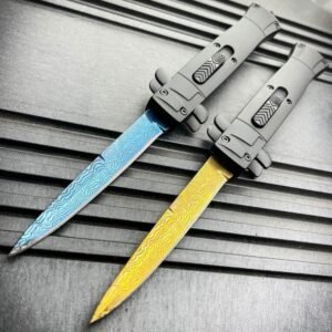 9 Inch Italian Stiletto OTF Automatic Knife – Damascus Etch