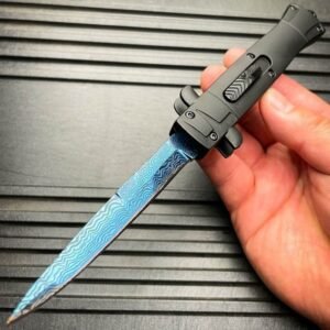 9 Inch Italian Stiletto OTF Automatic Knife – Damascus Etch