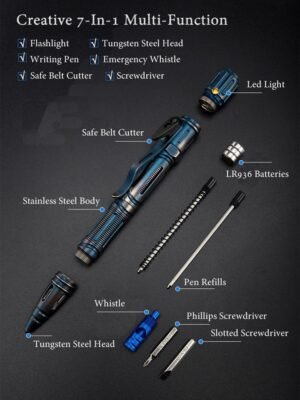 NEW 7-In-1 Outdoor EDC Multi-Function Colecci&oacute;n Tactical Pen With Emergency Led Light Whistle Glass Breaker Outdoor Survival