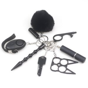 Safety Keychain Colecci&oacute;n Keychain 8-Piece Multifunctional Black