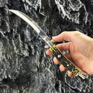 9 Inch Italian Stiletto Knife – Faux Deer Bone Handle Switchblade