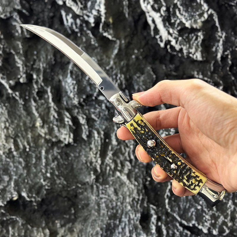 O1CN01Qr5yJ81tCDqeC6o39_2215853255865-0-cib.jpg 9 Inch Italian Stiletto Knife – Faux Deer Bone Handle Switchblade