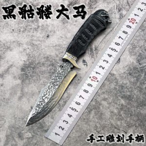 Black Skull Damascus Damascus Forged Knife Steel Outdoor Straight Knife Camping Portable