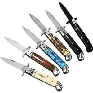 Automatic Flick Knife Stiletto Knife – Classic Italian Style with Mixed Handles