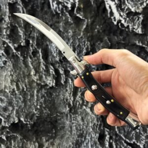9 Inch Italian Stiletto Knife – Scimitar Blade Switchblade