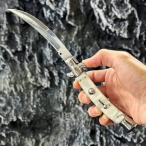 9 Inch Italian Stiletto Knife – White Shell Resin Handle Switchblade