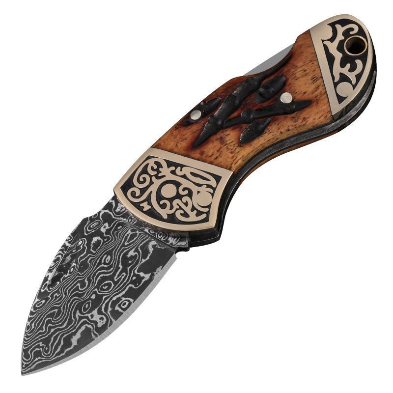 O1CN01m22mmd2HmRqwJWX3Y_2377729193-0-cib.jpg Damascus folding knife carved copper head mini keychain home multifunctional