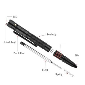 T-7 Double Tungsten Steel Head Defense Tactical Pen Glass Breaker EDC Tactical Survival Pens Multifunction LED Lighting Pen