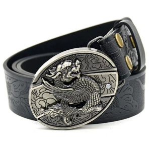 Belt Buckle Pocket Knife-Flying Dragon Knife Buckle Embossed Brown