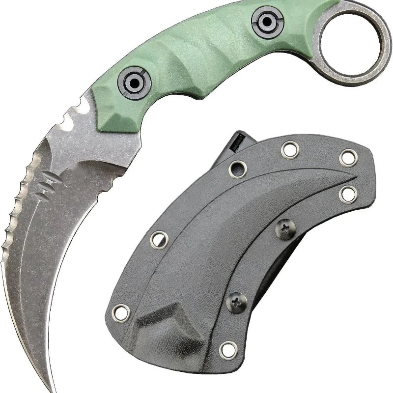 imgi_9_O1CN01CDQJJ51qdkreGVAiH_4128405519-0-cib.webp Karambit Knife D2 Steel + Nylon Fiberglass Handle Outdoor Claw Knife With Kydex Sheath Edc-Greeng